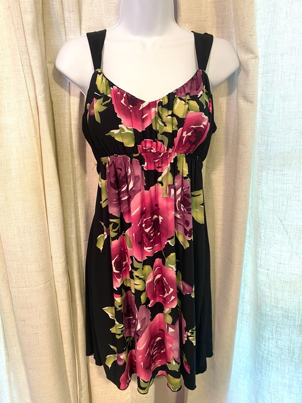 NWT VTG BCX Y2K Bold Rose Floral Empire Waist Dress M - Picture 2 of 15